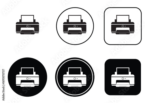 Printer Icon Set, Round and Square Icon Variants Pack