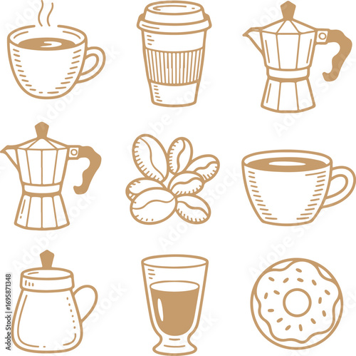 Coffee Icons, A delightful collection of coffee cups, beans, and accessories