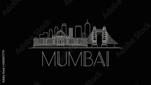 Mumbai Skyline Black Background Cityscape.