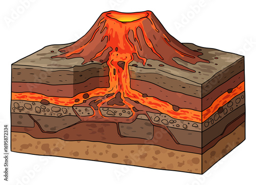 Volcano Cross-Section - Educational Diagram