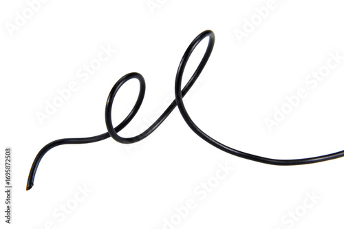 Black wire cable of usb and adapter isolated on white background.