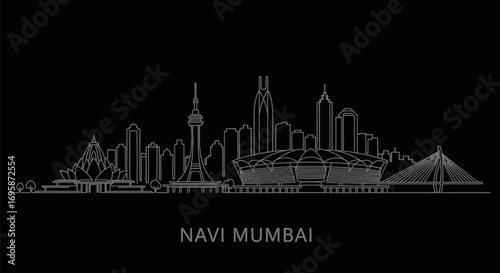 Navi Mumbai Skyline Vector Outline with India.