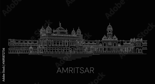 Golden Temple with Amritsar, Line Art, India, and Sikh.