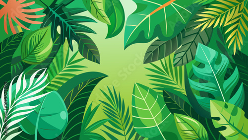 Vibrant tropical jungle leaves background illustration