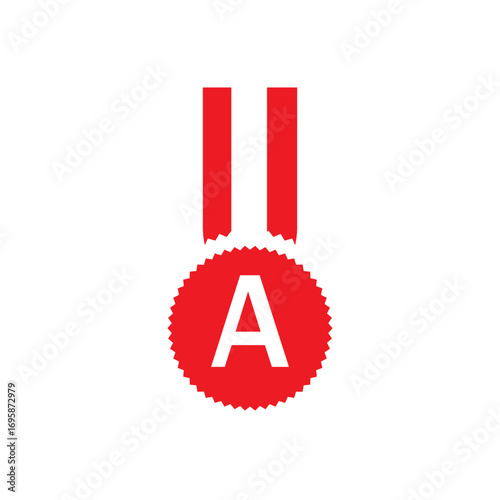 Blue Medal with Letter A and Red Ribbon