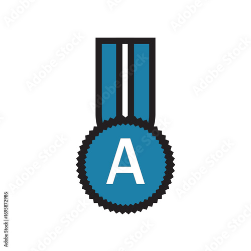 Blue Medal with Letter A and Red Ribbon