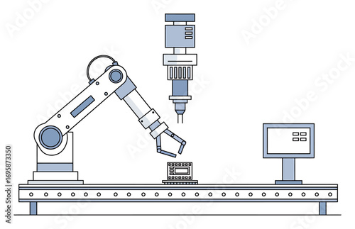 Robotic Arm Assembly - Minimalist Vector Illustration