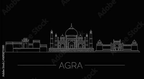 Agra Skyline Taj Mahal with India Landmark.
