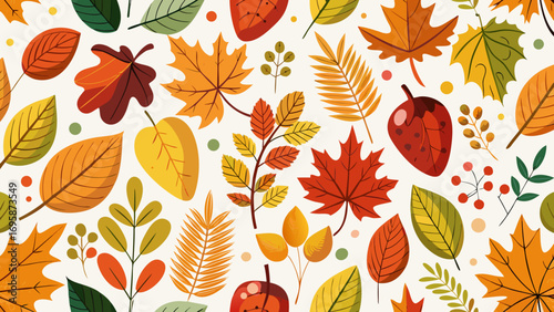 Vibrant autumn leaves and berries seamless pattern