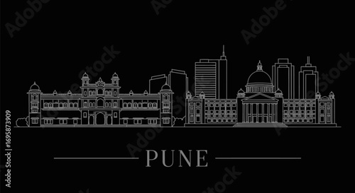 Pune Skyline India Minimal Black Background.