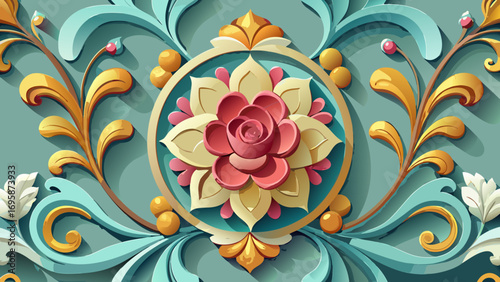 Intricate floral mandala with swirling decorative elements