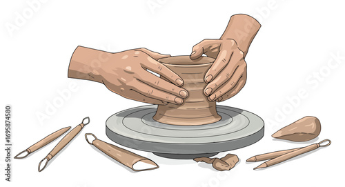 Potter's Hands Shaping Clay - Minimalist Vector