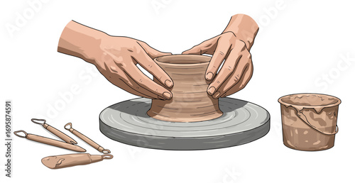Potter's Hands Shaping Clay - Minimalist Vector