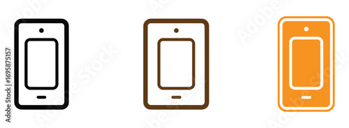 Modern smartphone icons in black, brown, and orange offer versatile digital communication and technology design elements for app interfaces and branding projects.