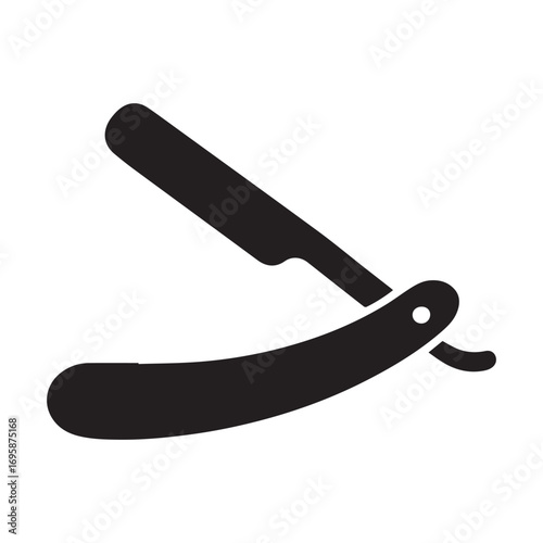 Vector illustration of Black silhouette of a vintage straight razor on a white background
