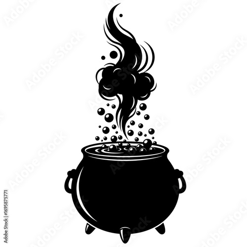 Conjure up some spooky fun with this graphic cauldron filled with bubbling brew, perfect for Halloween designs, party invites, or magical themes, bubbling with mystery and enchantment