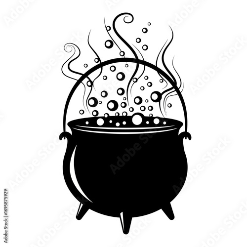 Brew up some spooky fun with this magical black cauldron bubbling with a Halloween potion, perfect for invitations, posters, and festive decorations this October