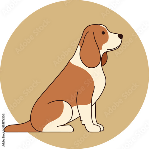 Cute basset hound dog sitting in a circle illustration