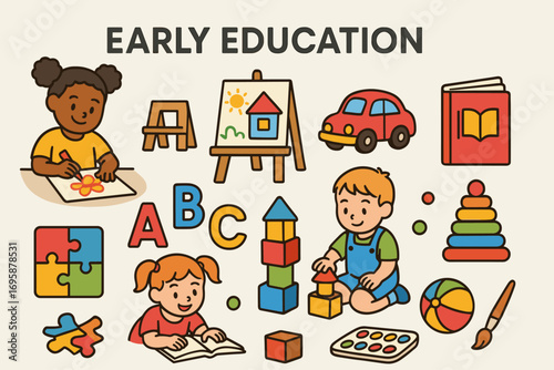 Early Childhood Education and Learning Activities Vector Set_simple_compose