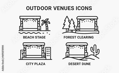 Music Festival Stage Icons – Outdoor Concert Venues Set