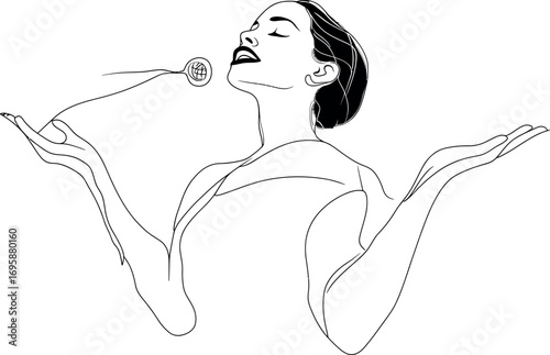 A vocalist performs with her musical piece, entertaining the crowd with her vocal talent while singing a romantic tune, embodying the concept of a musician's artistic performance