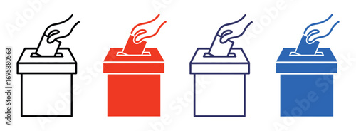 Hand voting ballot box icon set. voting sign. for mobile concept and web design. vector illustration