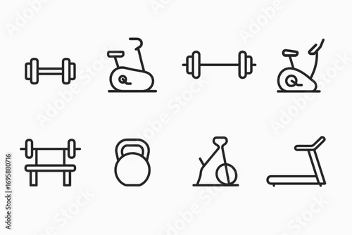 Gym and Fitness Icons Set – Weights, Cardio and Training Equipment