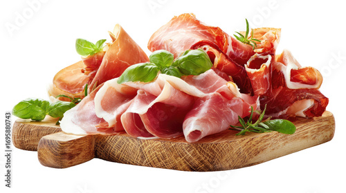 Set of Parma Ham Prosciutto Fermented Processed Cured Meat on Transparent Background