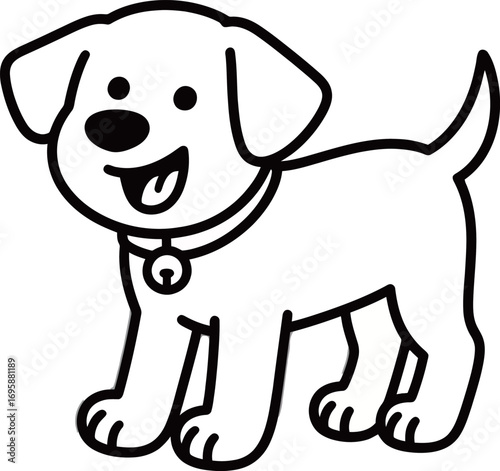 Cute cartoon dog standing with a happy expression and a collar.