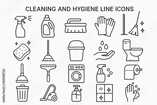 Cleaning and Hygiene Icons Set – Housekeeping Tools and Sanitation Symbols