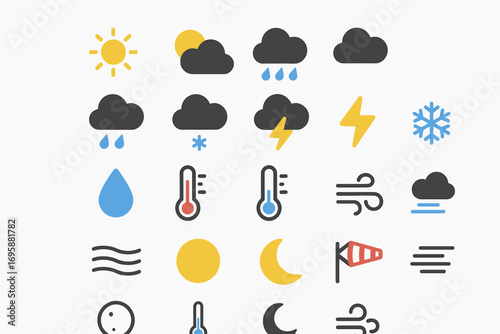 Weather Icons Set – Sun, Rain, Storm, Snow and Climate Symbols