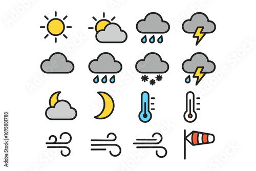 Weather Icons Set – Sun, Rain, Storm, Snow and Climate Symbols