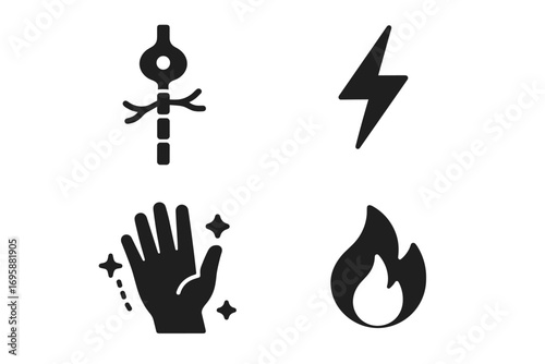Hazard and Safety Icons – Fire, Electricity, Cleanliness, Equipment