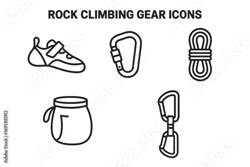 Rock Climbing Icons Set – Rope, Carabiner, Shoes and Chalk Bag