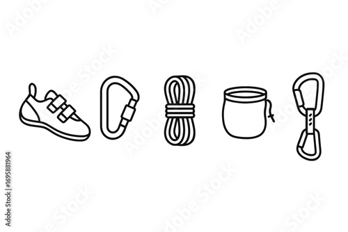 Rock Climbing Icons Set – Rope, Carabiner, Shoes and Chalk Bag