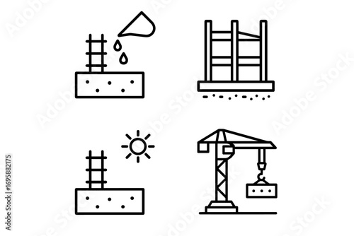 Construction Icons Set – Building, Crane and Concrete Work