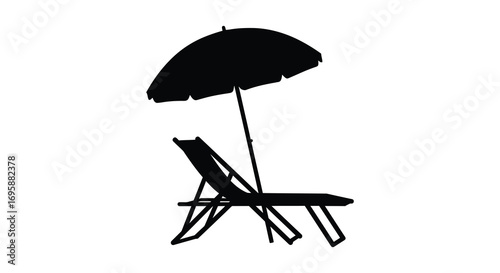 a beach chair and umbrella silhouette against white background