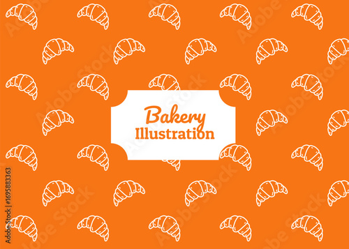 bakery illustration pattern with orange background, food packaging, menu illustration hand drawn print ads, food business, bakery