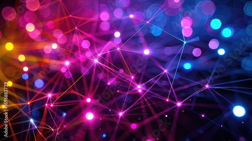 Modern Abstract Visualization of Digital Network Connections Using Vibrant Colorful Lines