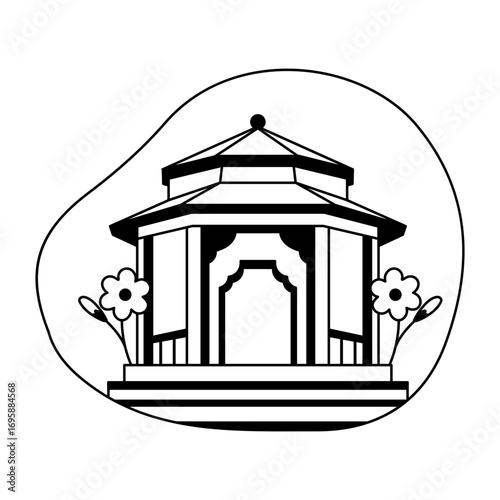 A glyph style illustration of a decorative gazebo 