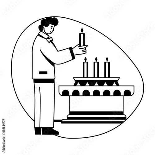 A character doing doing candle lighting, glyph illustration 