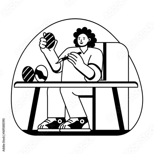 A character painting egg illustration in glyph style 