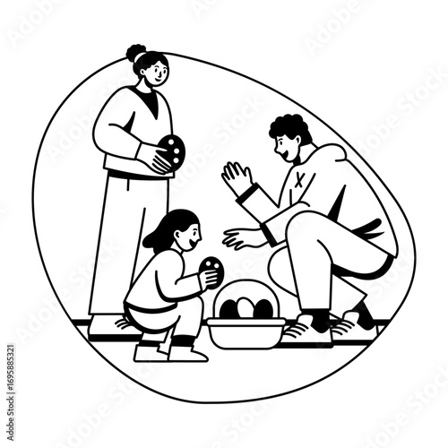 Some characters hiding eggs on easter, glyph illustration 