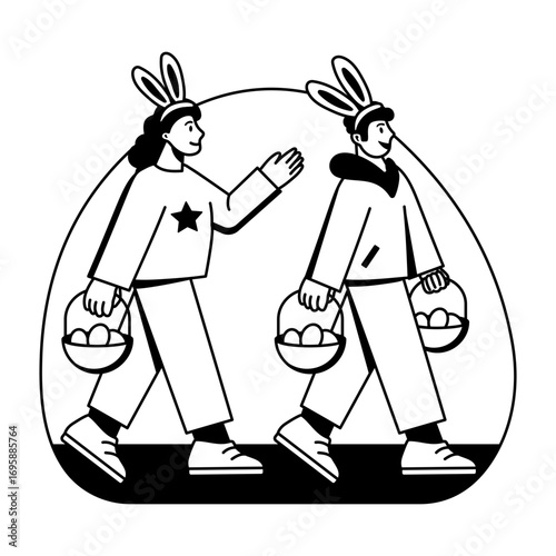 A glyph style illustration of children parade on easter 