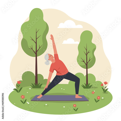 Senior Woman Practicing Yoga in a Peaceful Natural Setting