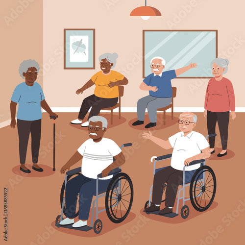 Seniors Engaging in Physical Activities in a Social Setting