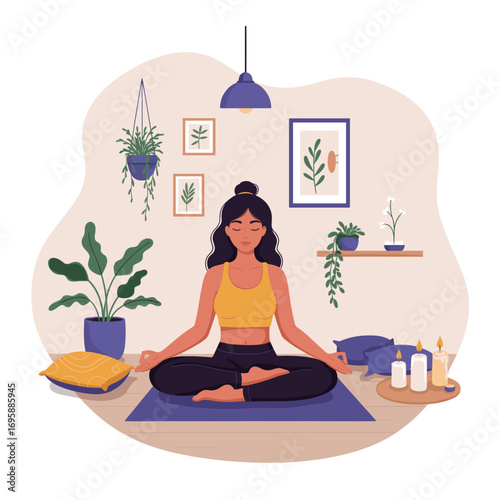 Woman Doing Yoga at Home for Relaxation and Mindfulness