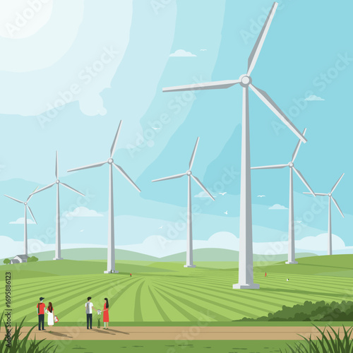 Wind Turbines in a Green Agricultural Landscape