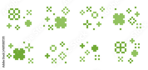 Photos 8-bit pixel art green clover with sparkling effect for retro cute game design, d