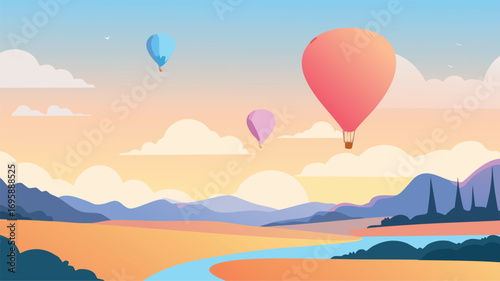 hot air balloon over mountains